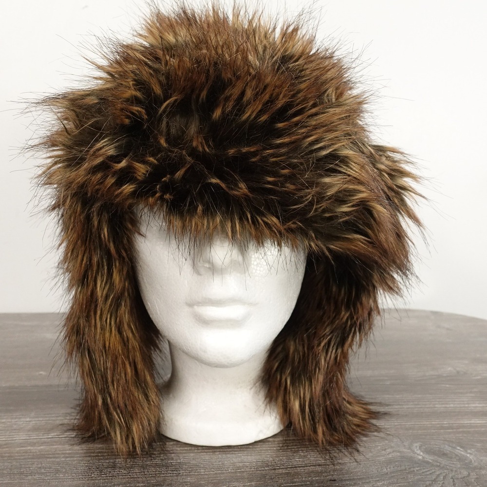 American Eagle Trapper Hat Mens OSFM Brown Good Faux Fur Quilted Winter Cap